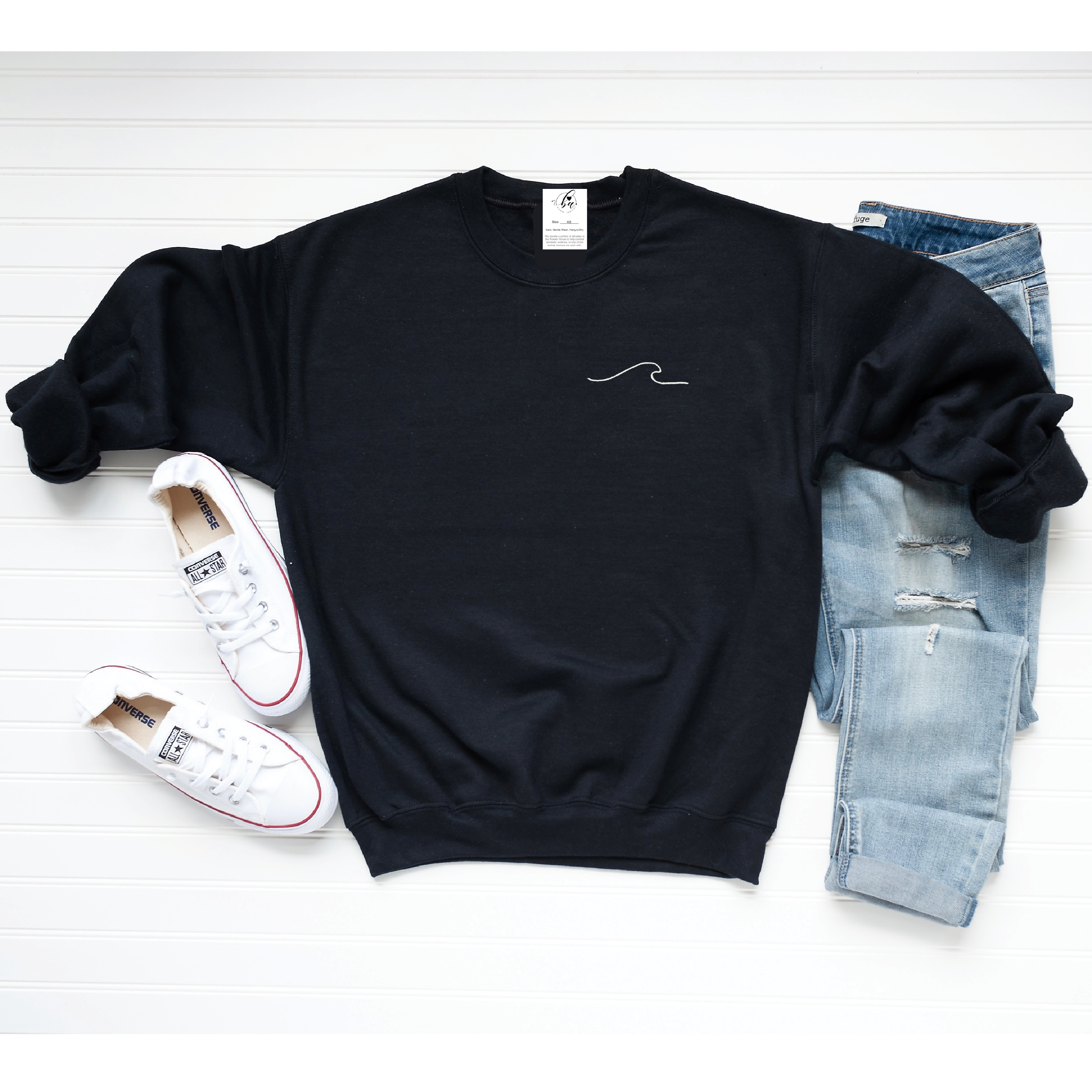 Waves Embroidered Cozy Crew Neck Sweater