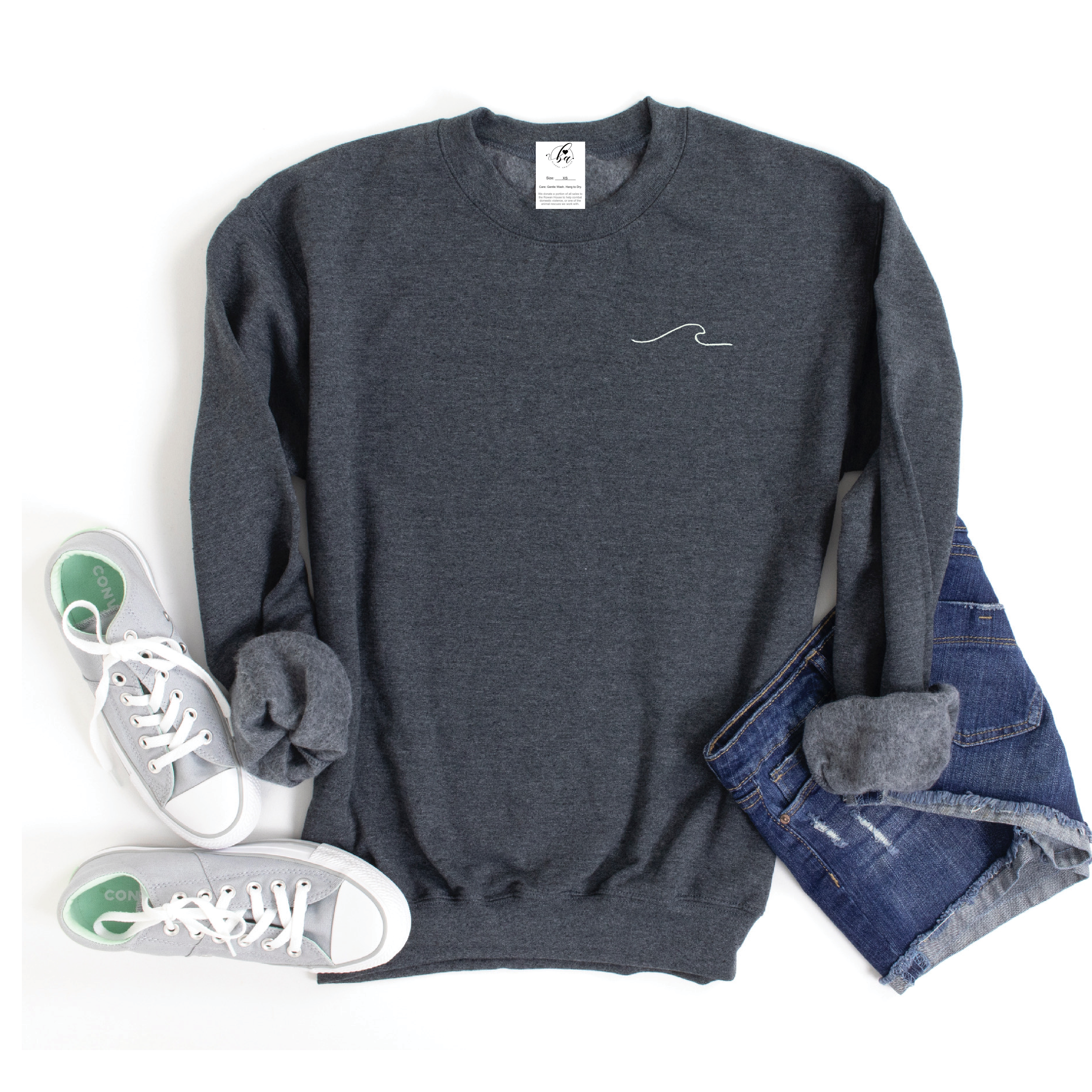 Waves Embroidered Cozy Crew Neck Sweater