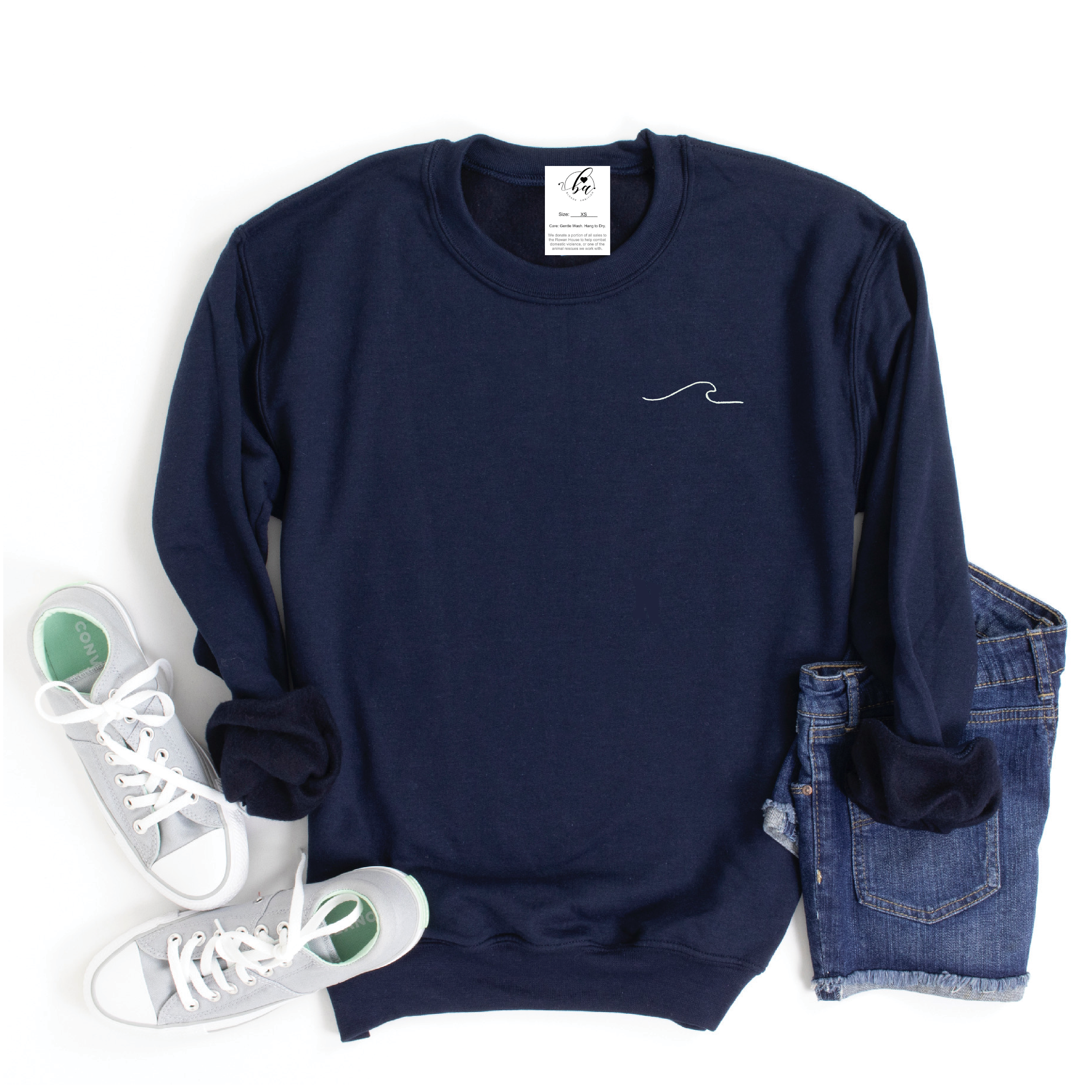 Waves Embroidered Cozy Crew Neck Sweater