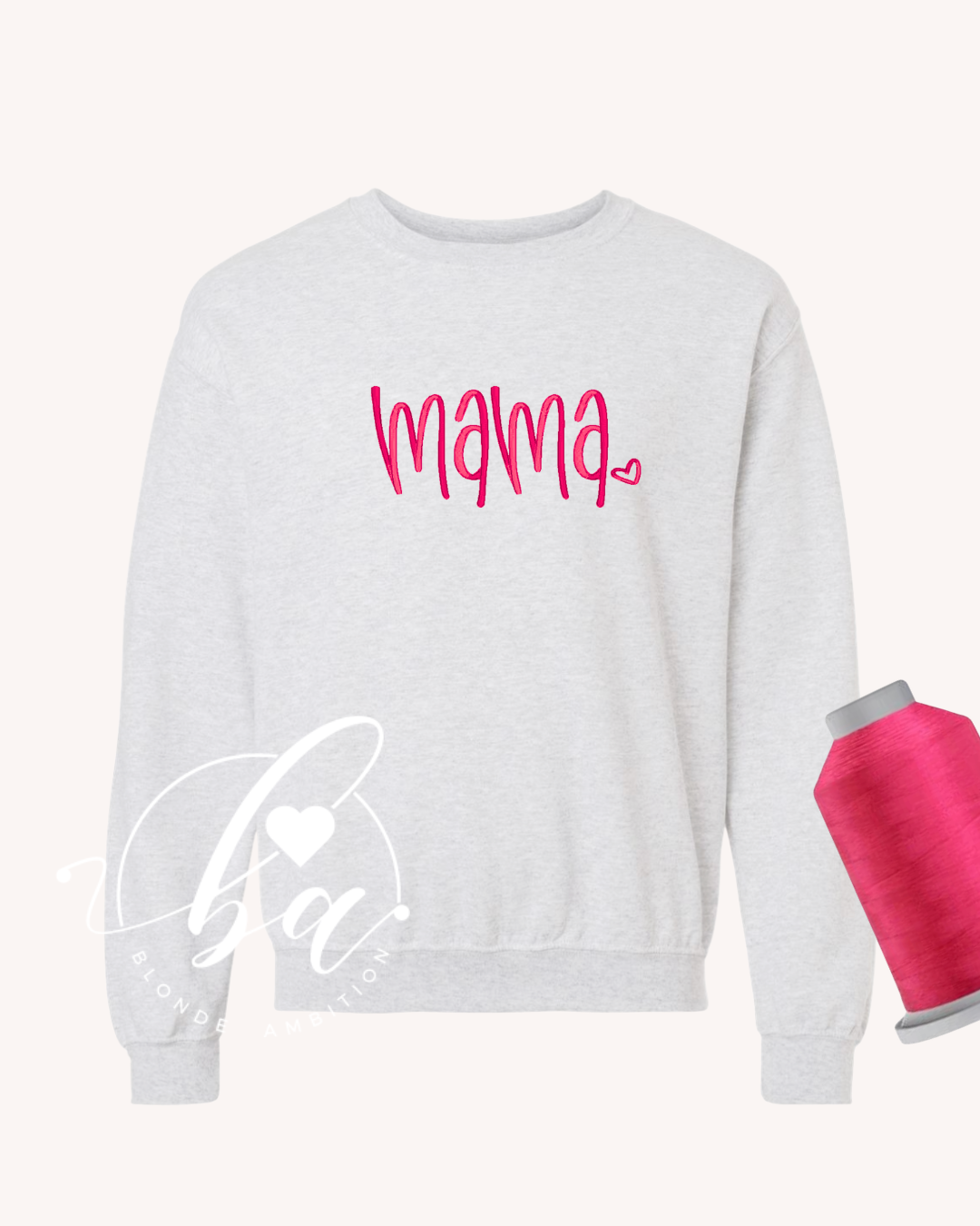 Mama Heart Embroidered Classic Crew Neck Sweater