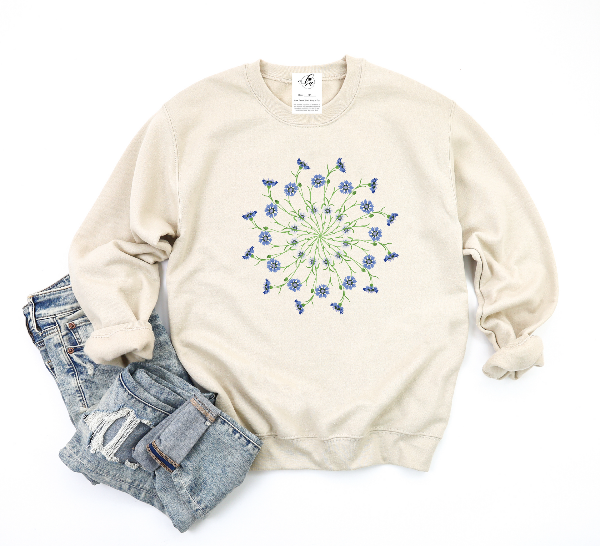 Cornflower Mandala Cozy Crew Neck Sweater – Blonde Ambition