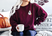 Embroidered Ghost with Pumpkin & Cat Classic Crew Neck Sweater