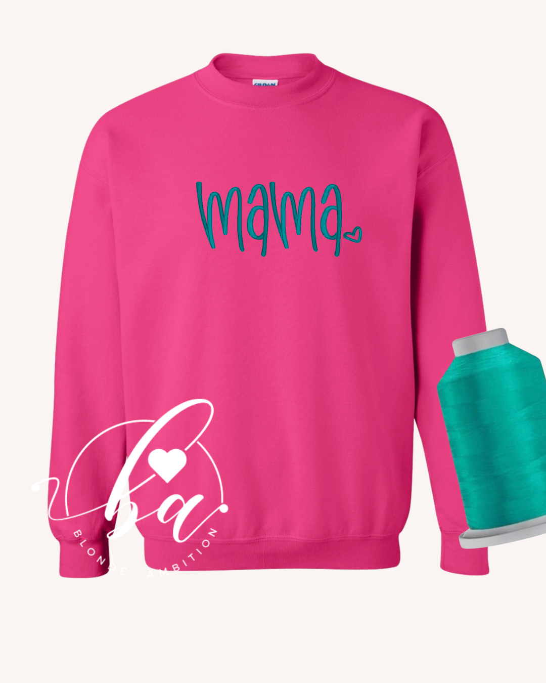 Mama Heart Embroidered Classic Crew Neck Sweater