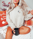 Embroidered Ghost with Pumpkin & Cat Classic Crew Neck Sweater