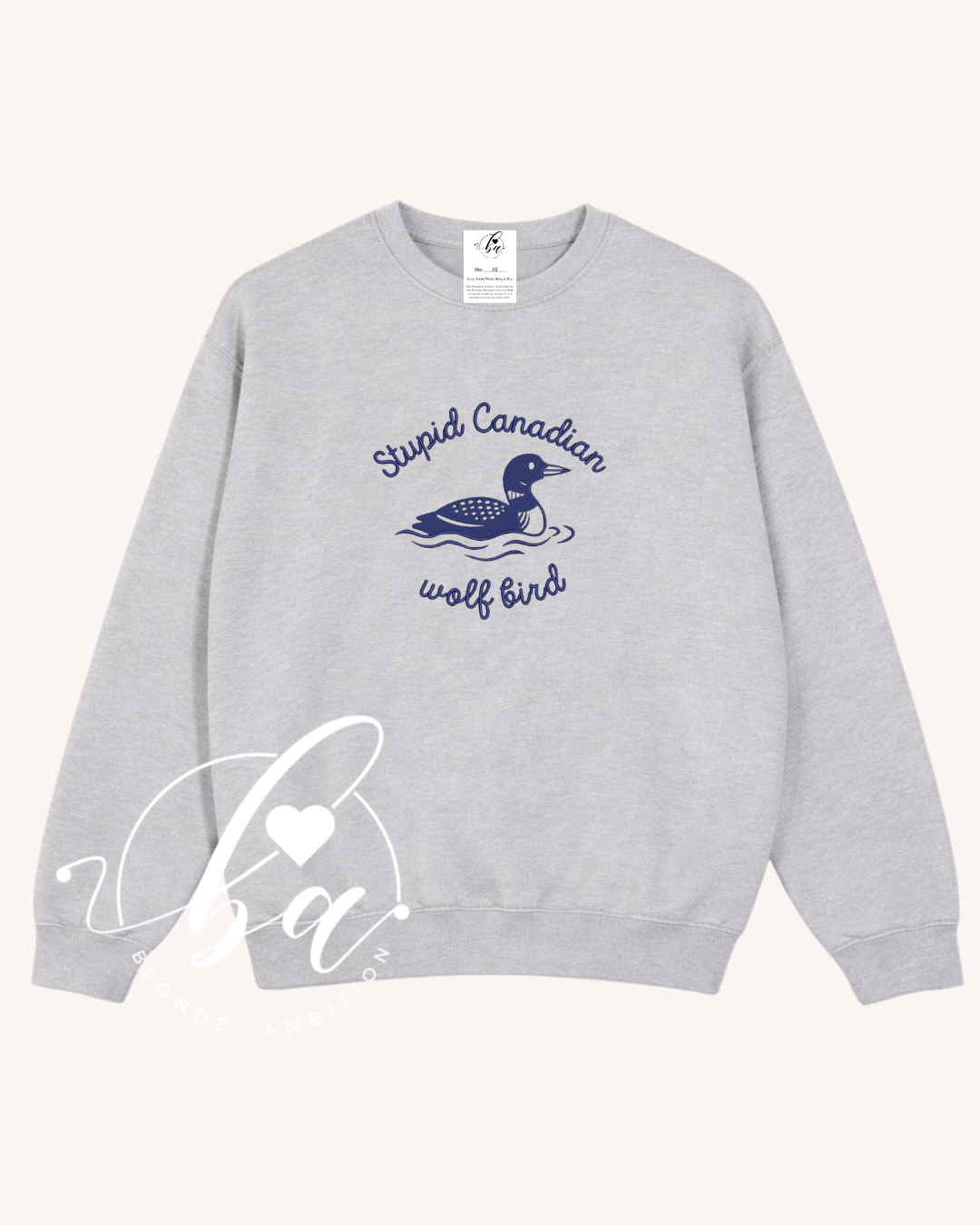 Stupid Canadian Wolf Bird Embroidered Classic Crew Neck Sweater