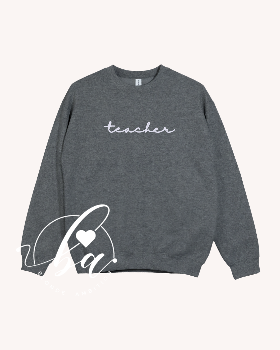Customizable Script Embroidered Classic Crew Neck Sweater