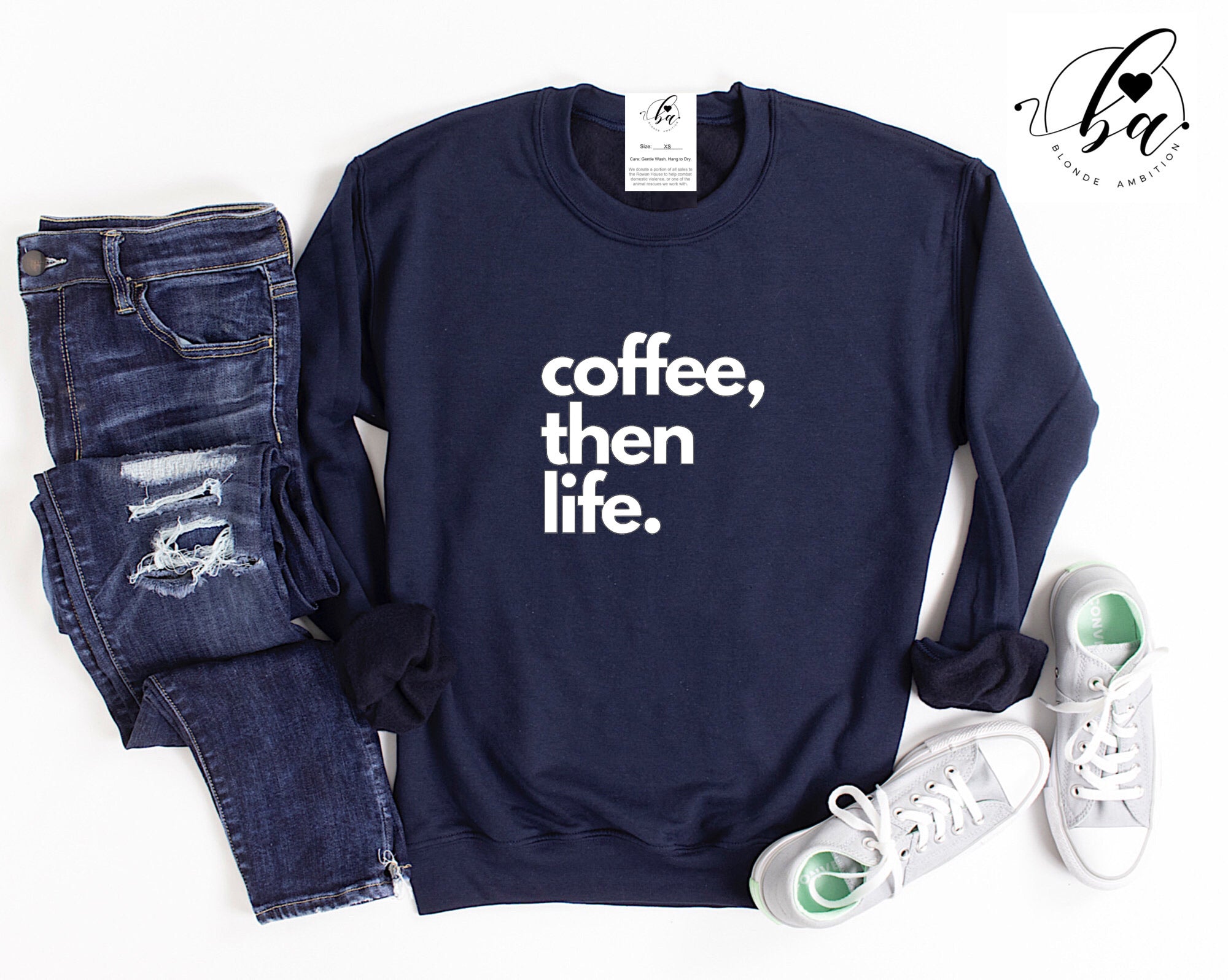 Coffee, Then Life Cozy Crew Neck Sweater – Blonde Ambition