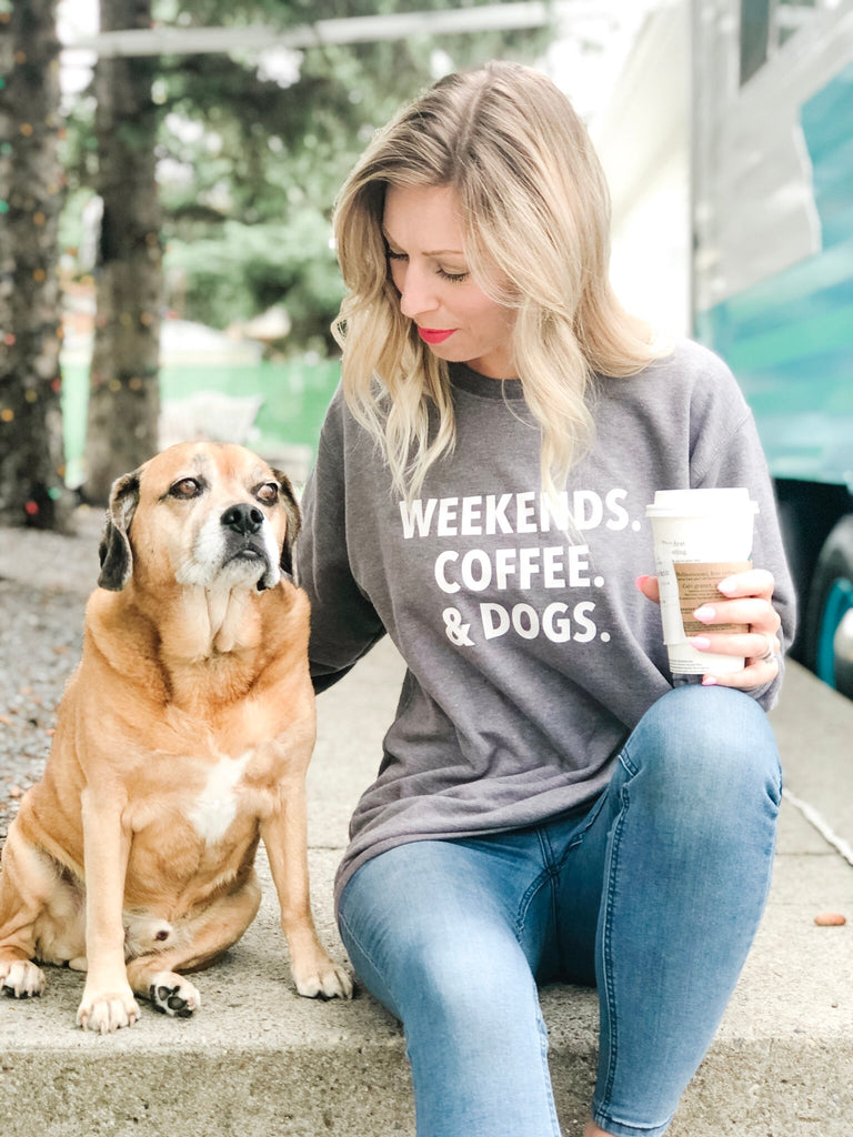 Weekends, Coffee & Dogs Cozy Crew Neck Sweater - Blonde Ambition