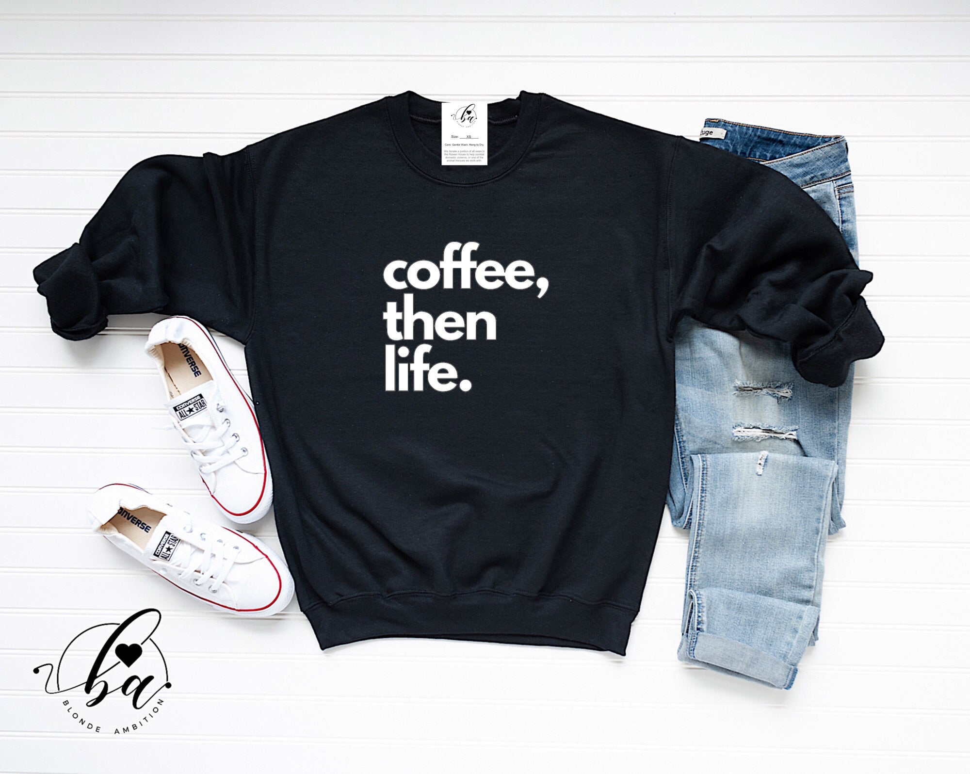 Coffee, Then Life Cozy Crew Neck Sweater – Blonde Ambition