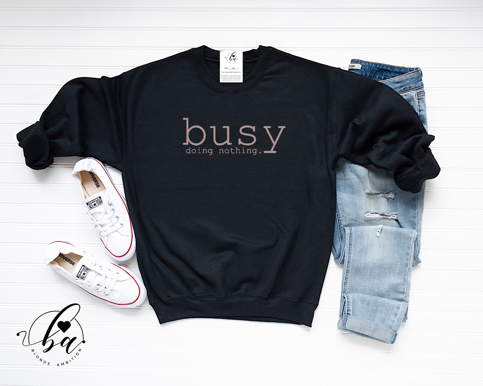 Busy Doing Nothing Cozy Crew Neck Sweater – Blonde Ambition
