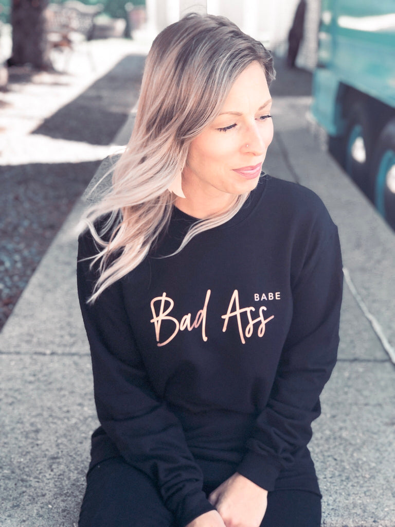 Bad Ass Babe™ Cozy Crew Neck Sweater - Black - Blonde Ambition