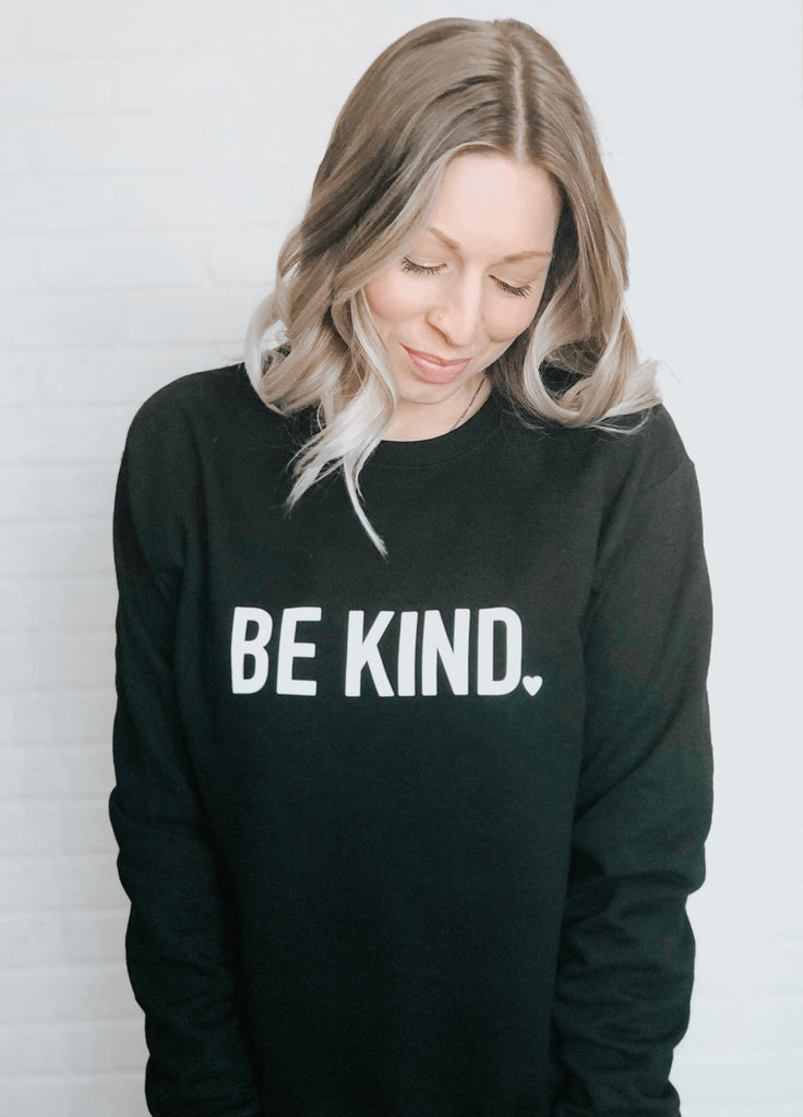 Be Kind Cozy Crew Neck Sweater - Black & White - Blonde Ambition
